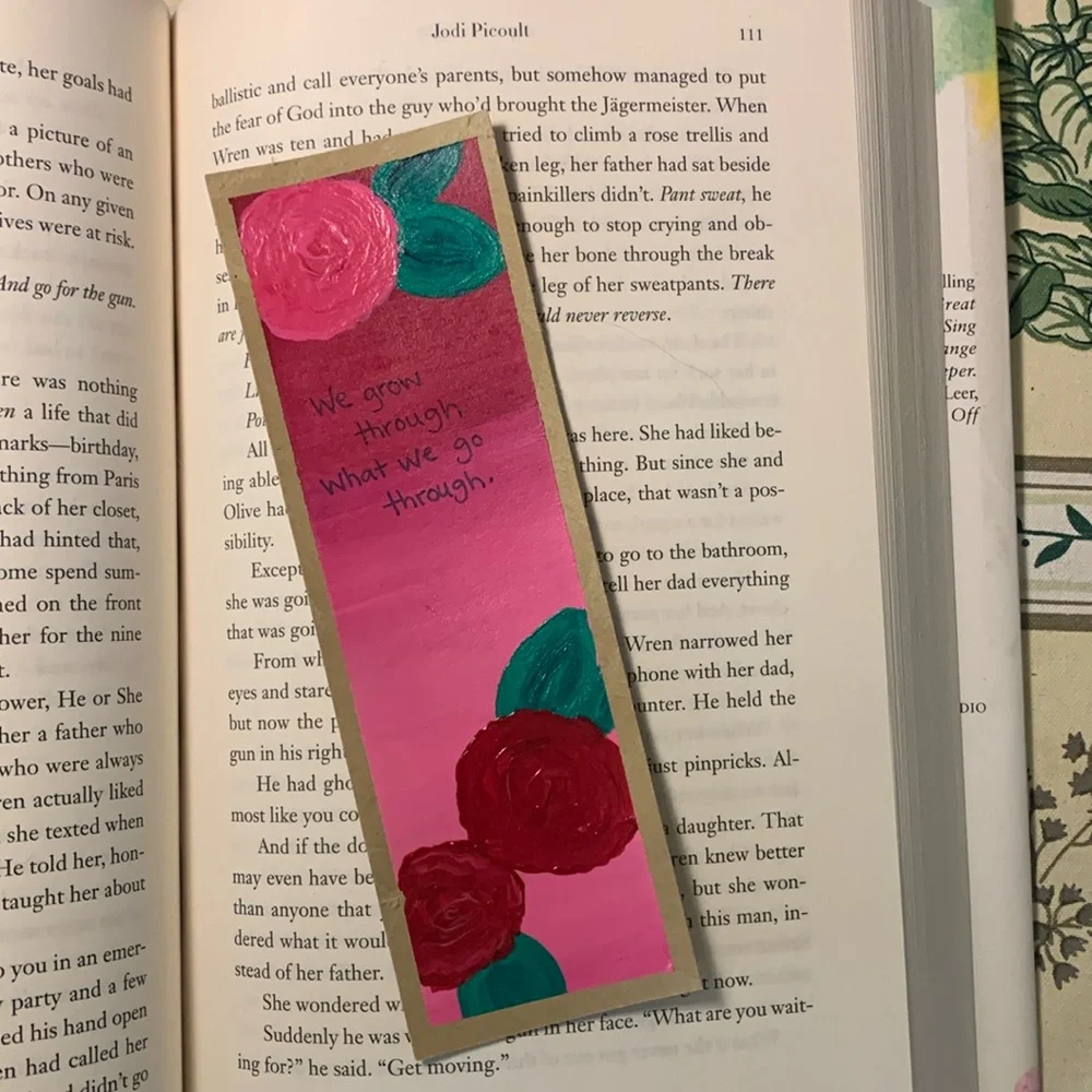 Roses & Quote Hand Painted Bookmark